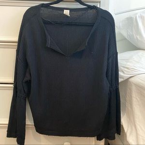 free people black thermal waffle top